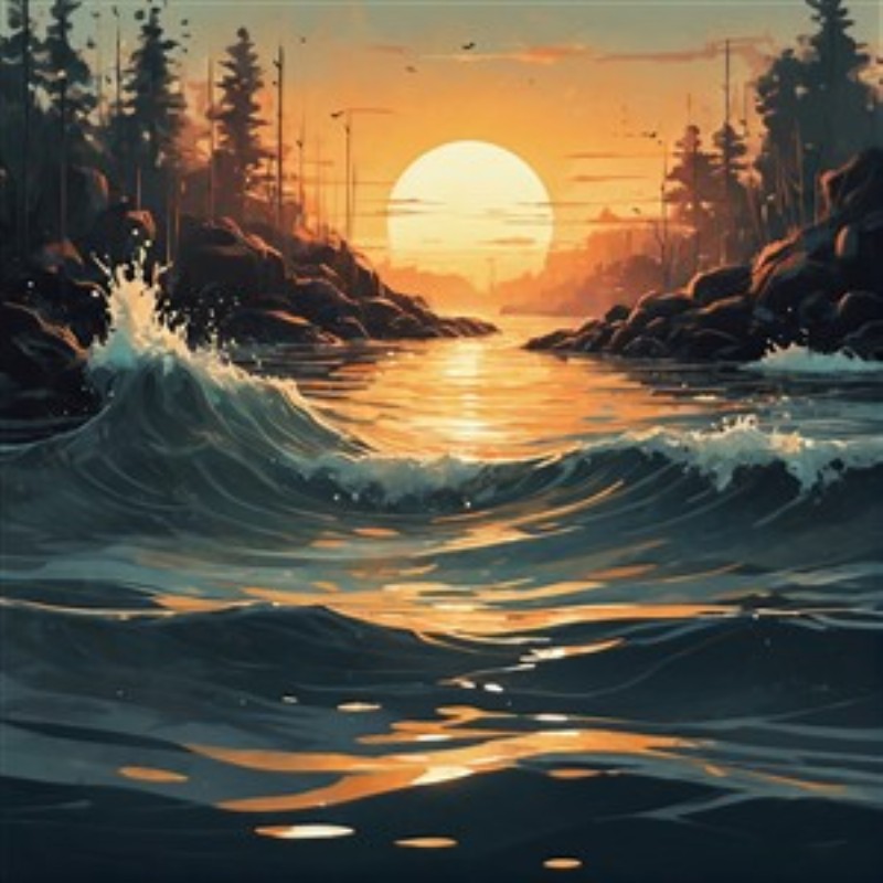 Fortryllende Solnedgang ved Kysten - Oplev den betagende skønhed ved en solnedgang, der kaster varme nuancer over havet. Bølgerne ruller stille ind mellem klipperne, og træerne skaber en fredfyldt atmosfære, perfekt til at drømme sig væk.