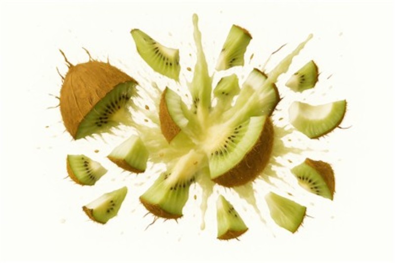 Kiwi-ekspression: En Frugtig Eksplosion - Oplev den livlige energi af denne kiwi-inspirerede kunst, hvor frugtsplinter flyver vidt omkring i en sprudlende eksplosion. Et perfekt statement piece til at tilføje liv og farve til dit rum.