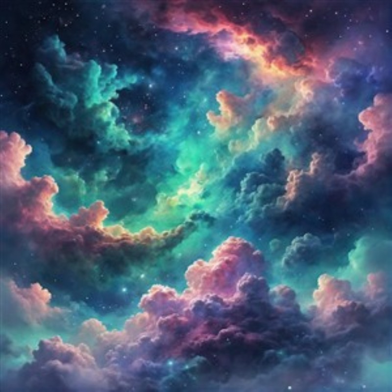 Galaktisk Farveekspression - Træd ind i et drømmende univers med denne fantastiske visuelle repræsentation af kosmiske skyer, der svømmer i farver og stjerner. Et ideelt blikfang, der vækker nysgerrighed og beundring i ethvert rum.