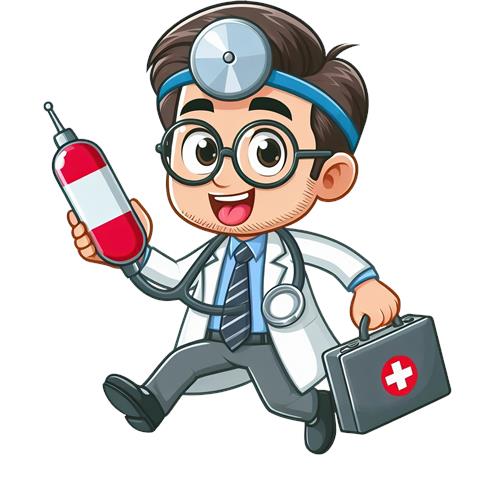 Glad læge med medicinsk udstyr