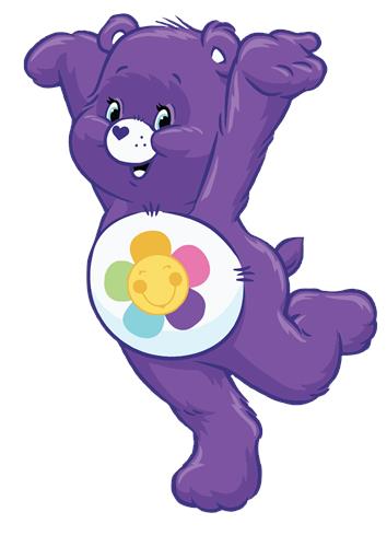 Glad lilla bjørn med farverigt maveemblem