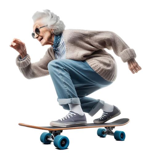 Skater bedstemor på rulleskøjter
