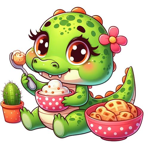 Sød dinosaur med is og småkager