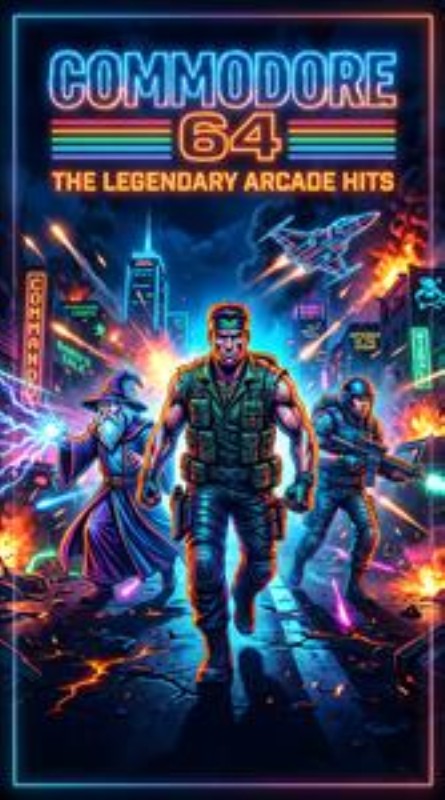 Commodore 64: Arkadeklassikere med Neonfortryllelse - Oplev nostalgien med denne livlige plakat, der hylder de legendariske arkadehits fra Commodore 64. Med sine karakterer i neonfarver, futuristisk bylandskab og eksplosiv energi, bringer den et futuristisk og spændende præg til ethvert rum.