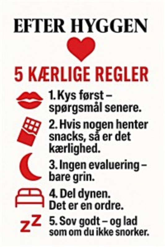 5 Regler for Kærlighed og Hygge - Oplev de fem essentielle regler for at skabe en kærlig og hyggelig atmosfære i dit forhold. Dette inspirerende motiv minder jer om vigtigheden af nærvær og glæde i hverdagen.