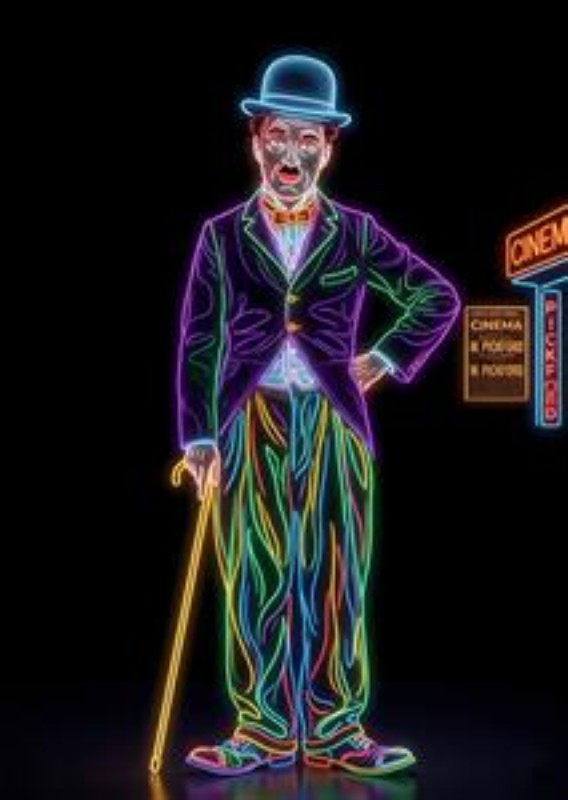 Neon Chaplin: Filmisk Elegance - Oplev den klassiske charme med vores strålende neonskilt af Chaplin, der bringer en retro stemning til ethvert rum. Dens livlige farver og karakteristiske stil skaber en unik atmosfære, perfekt til filmelskeren.